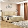 Modern Upholstered King Size Bed with Box Storage for Bedroom | Wooden Double Bed with Storage | Platform Cot Bed with Upholstery Premium Fabric | 6.5 x 6 Ft, Sheesham Wood, Cream