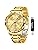 OLEVS Men’s Business Watch Gold Blue with Large Easy-Read Analog Quartz Date Display Luxury Stainless Steel Band Waterproof Luminous Hands