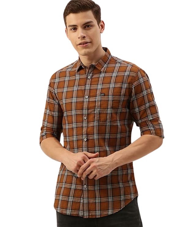 The Indian Garage Co Men Slim Fit Checkered Full Sleeves Spread Collar Casual Shirt