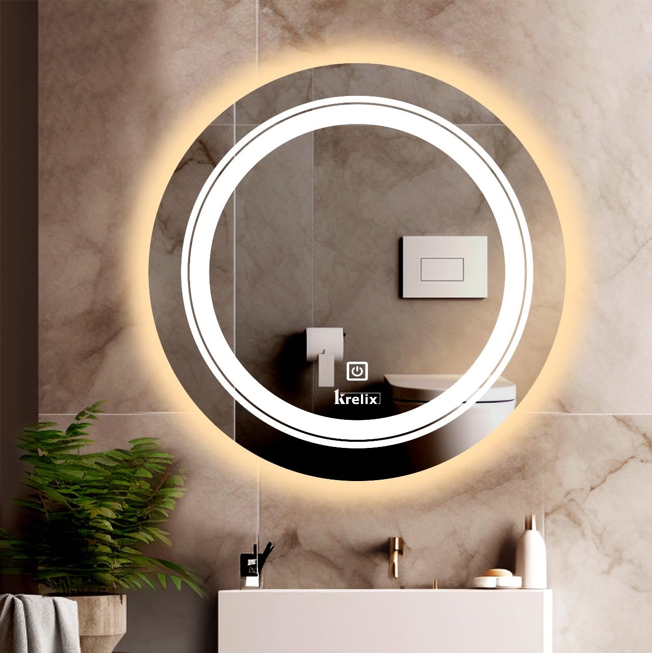 16X16 inch Round Wall Mounter Mirror with Led Light for Wash Basin with smart 3 Light Tone (Cool White,Natural White and Warm White)